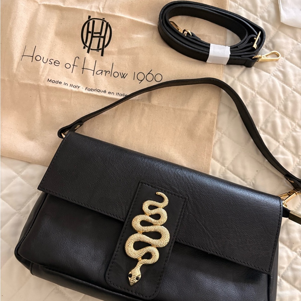 House of Harlow 1960 Black Bag with Gold Snake Accent